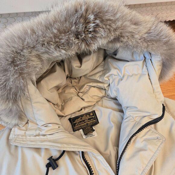 Vtg Eddie Bauer Polar Superior Parka Jacket Men L Tan Goose Down coyote Fur Hood - Picture 2 of 16